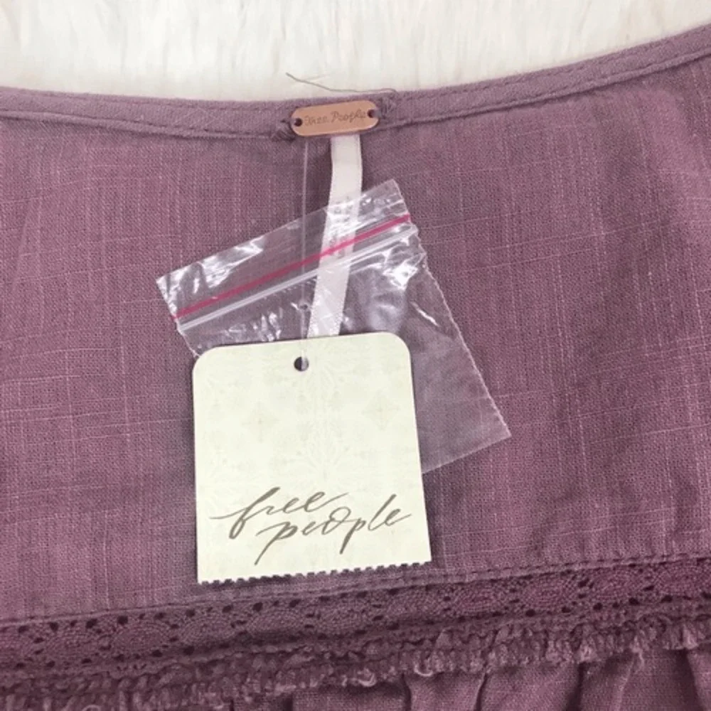 FREE PEOPLE Joi Purple Cropped Button Front Top Eyelet Long Sleeve Small‎ New